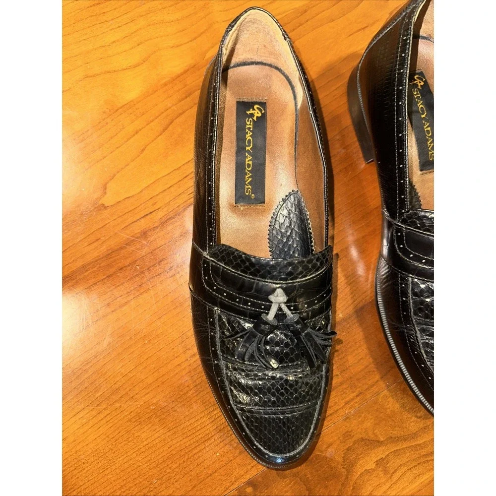 🌟Rare Stacy Adams Genuine Snake Skin & Leather Men's Dress Shoes Black Size 8.5